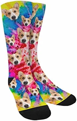 Custom Face Socks, Personalized Dog Lover Pet Photo Picture on Socks Unisex Athletic Crew Socks for Men Women
