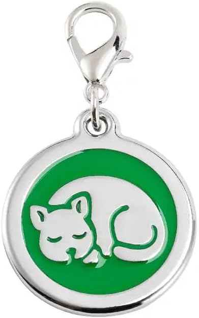 Personalized Pet ID Tags for Kittens and Cats - Custom cat Name tag and ID tag for Collar (Green, Sleeping Cat Round-Small)