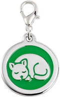 Personalized Pet ID Tags for Kittens and Cats - Custom cat Name tag and ID tag for Collar (Green, Sleeping Cat Round-Small)