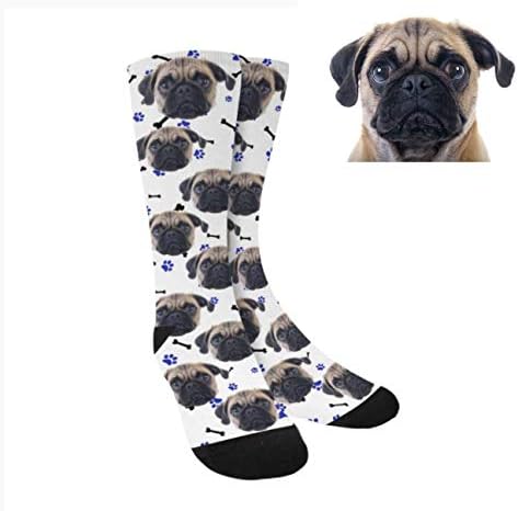 Custom Face Socks, Personalized Dog Lover Pet Photo Picture on Socks Unisex Athletic Crew Socks for Men Women