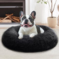 JOLLYVOGUE Calming Dog Bed Large Size Dog, Anti-Anxiety Donut Large Pet Bed, 36 inches Fluffy Faux Fur Round Cat Bed, Fits up to 75 lbs Pets (Black)