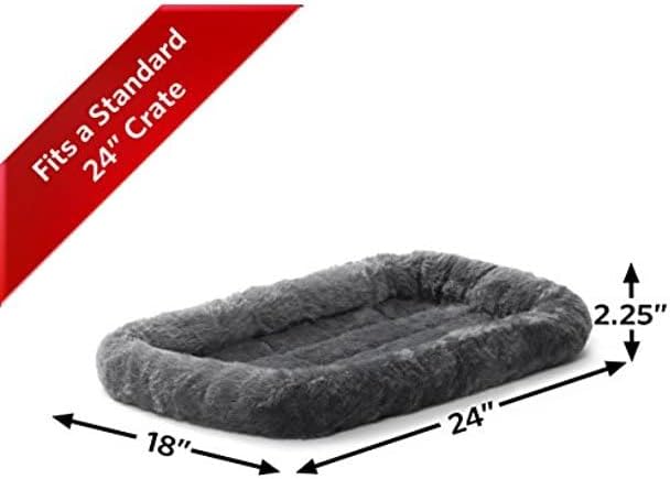 MidWest Homes for Pets QuietTime Dog Bed – Gray Faux Fur Bolster, Ultra-Soft and Machine Washable, Fits 24-Inch Crates and Carriers, for Small Breed Dogs