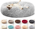 Original Calming Donut Dog and Cat Bed in Shag Fur, Dog Beds for Large Dogs, Anti Anxiety Round Fluffy Plush Faux Fur Pet Bed (40'' x 40'')