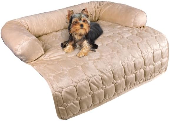 Couch Cover for Dogs – 30x30.5 Pet Furniture Protector with Memory Foam Bolster, Quilted Fabric, Non-Slip Water-Resistant Base by PETMAKER (Beige)