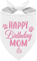 Happy Birthday Mom Dog Bandana - White Dog Scarf Accessory for Mom's Birthday Party (L20)