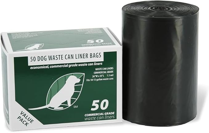 Zero Waste USA - Commercial Grade Dog Waste Station Can Liners -1 Roll of 50 bags - Standard Size 26" W x 33" L (10-13 gallons) - Heavy Duty, Thicker than competitors' bags (1.1 mil)