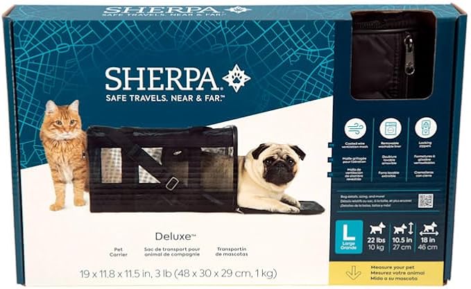 Sherpa Deluxe Airline Approved Soft Sided Dog & Cat Carrier, Black, Large