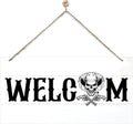 Welcome Sign for Front Door, Welcome Decor Wooden Hanging Sign for Wall Decor, CowBoy Skeleton Pattern Hanging Signs, Funny Wooden Outdoor Front Door Decoration 13.8X6.9 inches