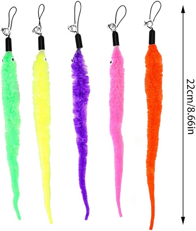24 PCS Cat Worm Toy Replacement Teaser with Bell Refills Indoor Cat's Interactive Wand and Catch Wand Soft Squiggly Worm Teaser Refills Attachment Interactive Catch Toy Accessories （6 Color）