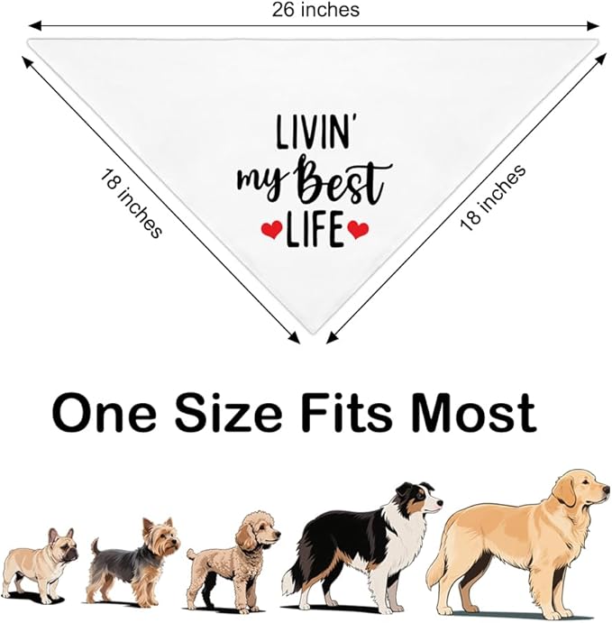 Livin' My Best Life White Dog Bandana, Sunshine Dog Bandanas Accessories for Photo Outdoor Playtime and Birthday Party, Christmas Thanksgiving Gifts for Pet Owner Puppy Mom Dad Pet Lover