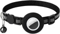 Breakaway AirTag Cat Collar with Reflective Strip, Compatible with AirTag – Lightweight and Adjustable Kitten Collar for Boy and Girl Kittens, Includes Safety Release Buckle and Bell (Black)