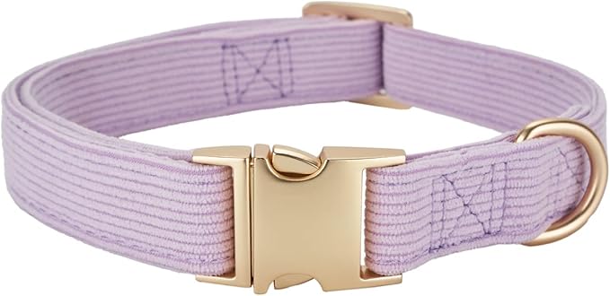 Soft Cotton Dog Collar with Metal Buckle Adjustable Heavy Duty Comfy Corduroy Collars for Small Medium Large Dogs,Lilac,Small