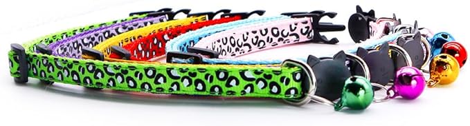 Reflective 2 Pack Breakaway Cat Collars with Bell Leopard Pattern Cute Kitty Adjustable 7.5-12.5 Inch Safe Kitten Collars Charms (Blue)