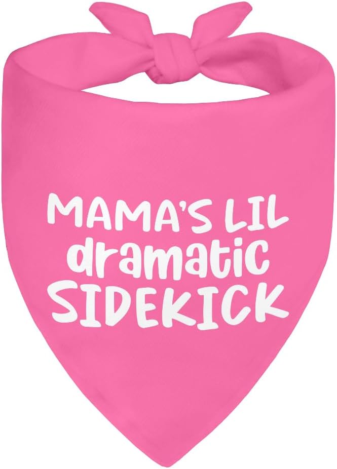 Mama's Lil Dramatic Sidekick Pink Dog Bandana, Mother's Day Birthday for Dog Mom, Funny Cute Puppy Scarf Photo Prop