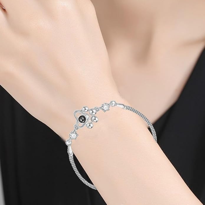 Custom Photo Projection Bracelet Dog Paw Bracelets Personalized Photo Bracelet with Picture inside Pet Dog Cat Paw Charm Picture Bracelets for Christmas Anniversary