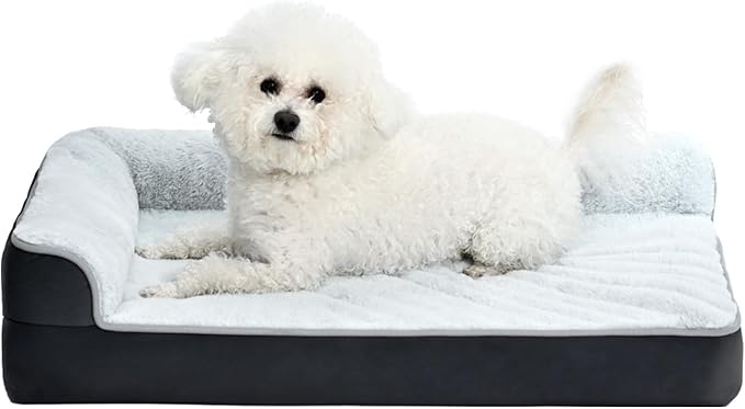 Amazon Basics Washable L-Shaped Dog Bed for Small Dogs, Anti-Slip Pet Sofa Bed for Indoor Dogs, Crate Bed, 30x20x6.5 Inches, Gray, Small