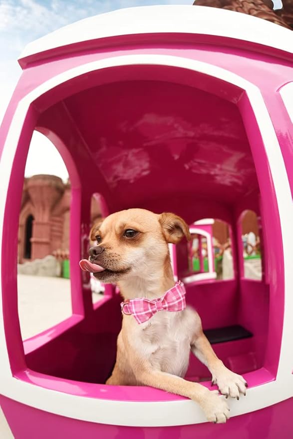 Lionheart glory Pink Plaid Dog Collar, Adjustable Dog Collar with Bowtie, Pet Gift Girl Collar for Dog Soft Bowtie Dog Collars for X-Small Puppy