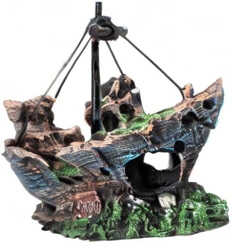 Raeasily Fish Tank Decoration Aquarium Accessories,Shipwreck Decor,Resin Material Sunken Ship Decorations for Fish Favors, Multi, 10 * 10