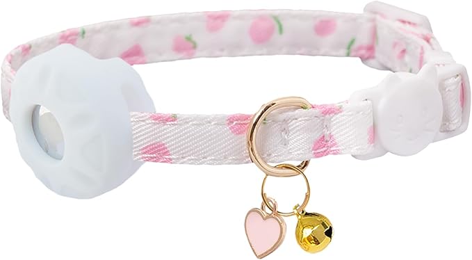 Breakaway Cat Collar with Airtag Holder,Kitten Collar with Apple Air Tag Holder and Bell for Girl Boy Cats, 0.4 Inches in Width and Lightweight. (White Heart)