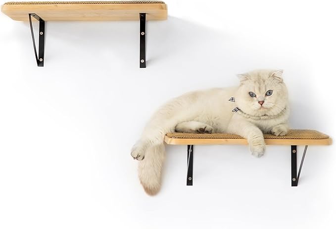 2Pack Wooden Cat Wall Shelves with Sisal Mat,16x9.8 Inch Cat Wall Step and Bed for Sleeping,Scratching and Playing.