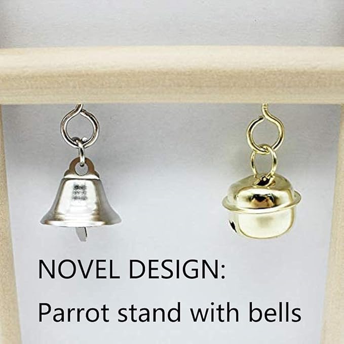 Litewoo Bird Stand Parrot Perches Hanging Swing Natural Wood Stand Platform with Bells for Finch Parakeet Budgie African Grey Cockatiel Cage Accessories