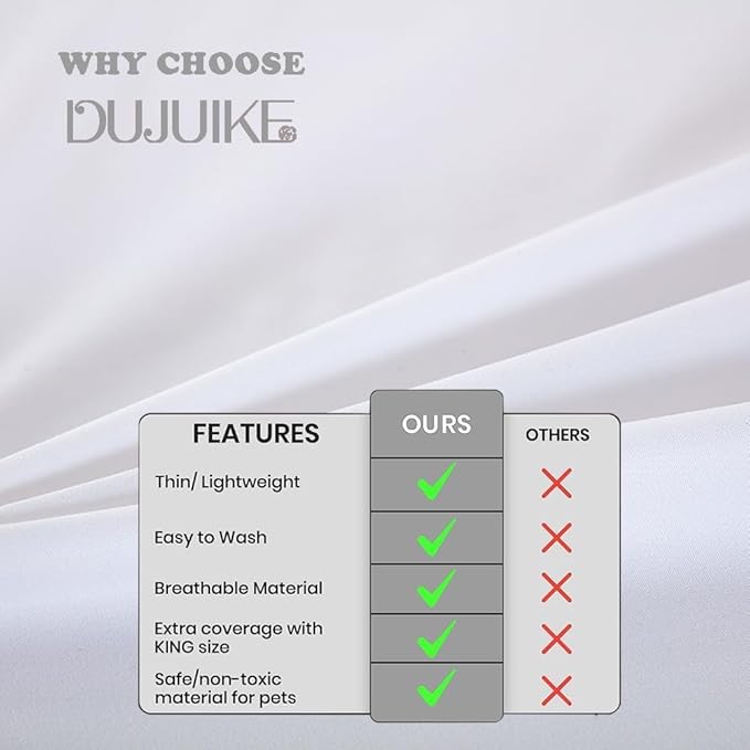 DUJUIKE Waterproof Bed Cover for Dog and Cats,Pet Hair Resistant Bed Sheet Cover, Protective BedLinerCover with 100% Waterproof Breathable Thin Fabric (White, Super King 90 * 118 inch)