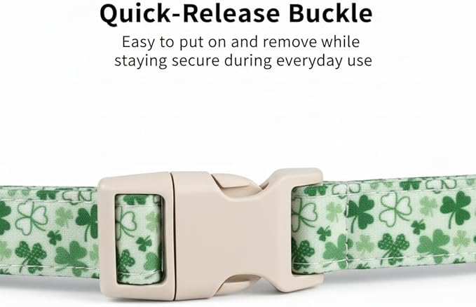 St. Patrick's Day Dog Collar, Cute Dog Collar with Green Clover Print for Small Dogs, Small Puppy Collar for Girl Dogs & Boy Dogs, S