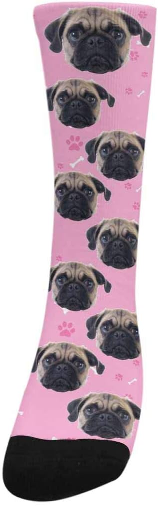 Custom Face Socks, Personalized Dog Lover Pet Photo Picture on Socks Unisex Athletic Crew Socks for Men Women