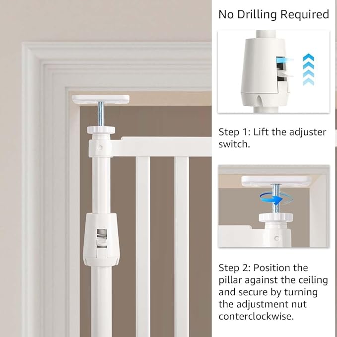 unipaws 75" High Extra Tall Cat Gate, Auto Closing and No Drilling Safety Gate for Doorway Hallway Stairs, Cat Dog Proof, Fit for 21"-34" Wide Opening, Indoor Use, White
