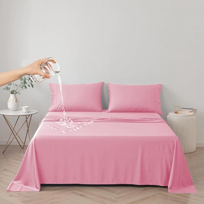 DUJUIKE Waterproof Bed Cover for Dog and Cats,Pet Hair Resistant Bed Sheet Cover, Protective Bed Liner Cover with 100% Waterproof Breathable Thin Fabric (Pink, Queen 78 * 90 inch)