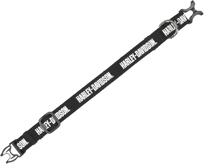 Harley-Davidson Cotton Webbing H-D Text Adjustable Pet Collar – Black/White (S)