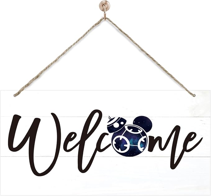 Welcome Sign for Front Door, Welcome Decor Wooden Hanging Sign for Wall Decor, Star Cartoon Characters Signs, Funny Wooden Outdoor Front Door Hanging Decoration 13.8X6.9 inches