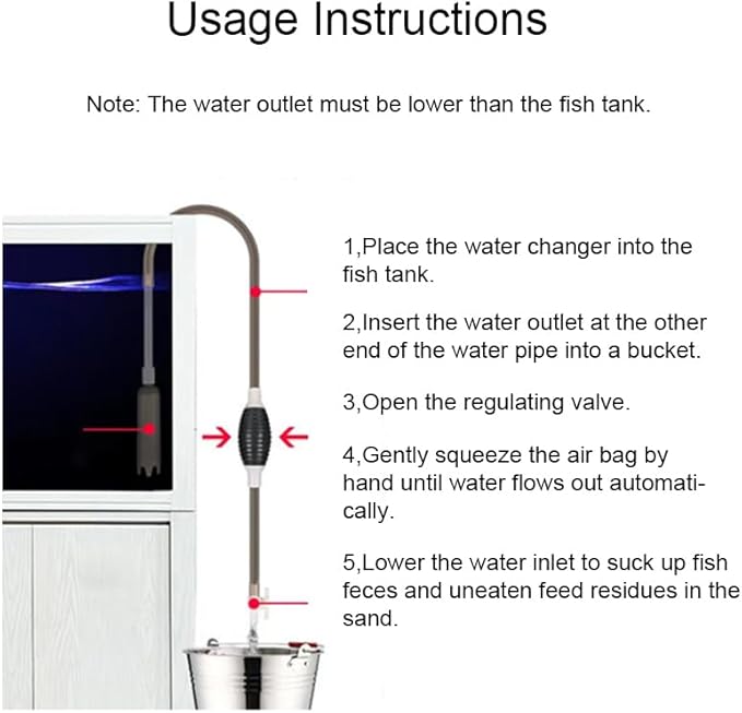 Aquarium Siphon Water Changer Kit Manual Gravel Vacuum with 5.25ft Hose 2 Rigid Tubes Total 7.2ft Air Bulb Flow Control Valve Duck Bill Head for Fresh and Saltwater Tanks