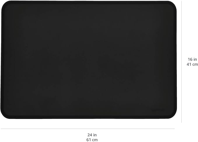 Amazon Basics Waterproof Non-Slip Silicone Pet Feeding Mat with Raised Edges, Prevents Spills, Easy to Clean, Protects Floors for Cat & Dog Food and Water Bowls, 24 x 16 Inches, Black