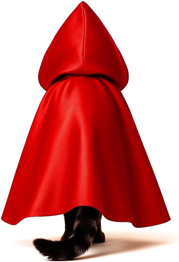 Red Cat Cloak with Hood for Indoor Cats, Funny Superhero Cosplay Halloween Costume for Pets, Cute Cape for Party Photos and Dress-Up – Big/Middle Size