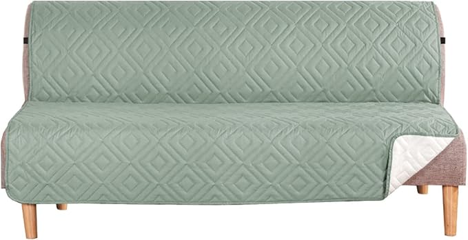 H.VERSAILTEX Futon Cover Reversible Sofa Slipcover Furniture Protector Water Resistant 2 Inch Wide Elastic Strap Futon Sofa Bed Pets Kids Dog Cat Fit Sitting Width Up to 70"(Futon, Desert Sage/Beige)