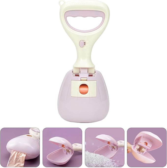 Luxshiny Dog Poop Scooper Poo Pickup Tool with Long Handle and Plastic Shovel Outdoor Pet Pooper Scooper for Home Use with Waste Bags Purple