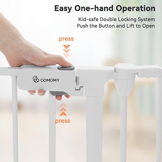 COMOMY 127.8" Extra Wide Baby Gate, Dog Gate for House Stairs Doorways Fireplace, Auto Close Pet Gate with Door Walk Through, 5 Metal Panels, Hardware Mounted Baby Fence Indoor Outdoor(30" Tall,White)