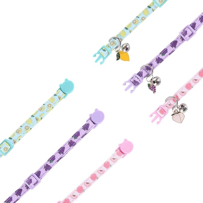 3 Pack Cat Collar Fruits with Bell Pendant Breakaway Adjustable Accessory for Cats Kitten Kitty