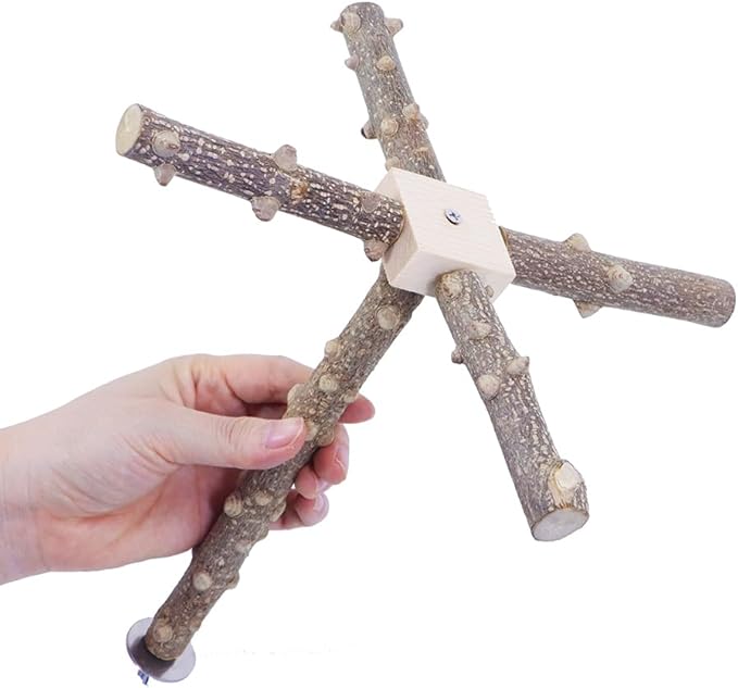 Bird Perch Stand Toy, Interactive Spinning Bird Toys, Wooden Parrot Perch,Bird Cage Perch Toy for Parakeets, Budgies, Lovebirds Cockatiel