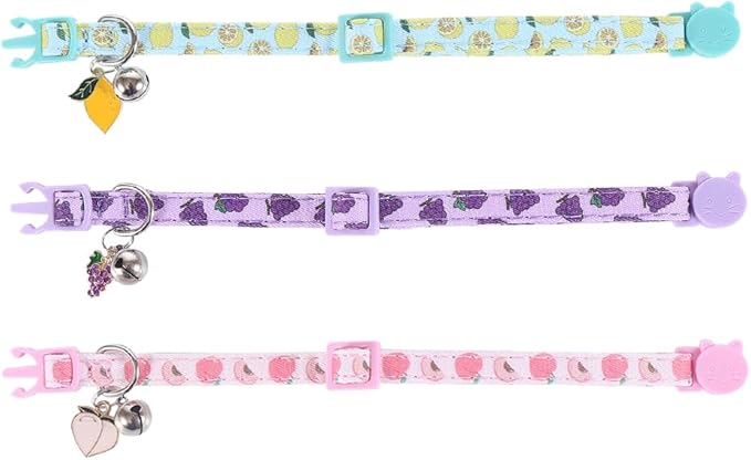 3 Pack Cat Collar Fruits with Bell Pendant Breakaway Adjustable Accessory for Cats Kitten Kitty