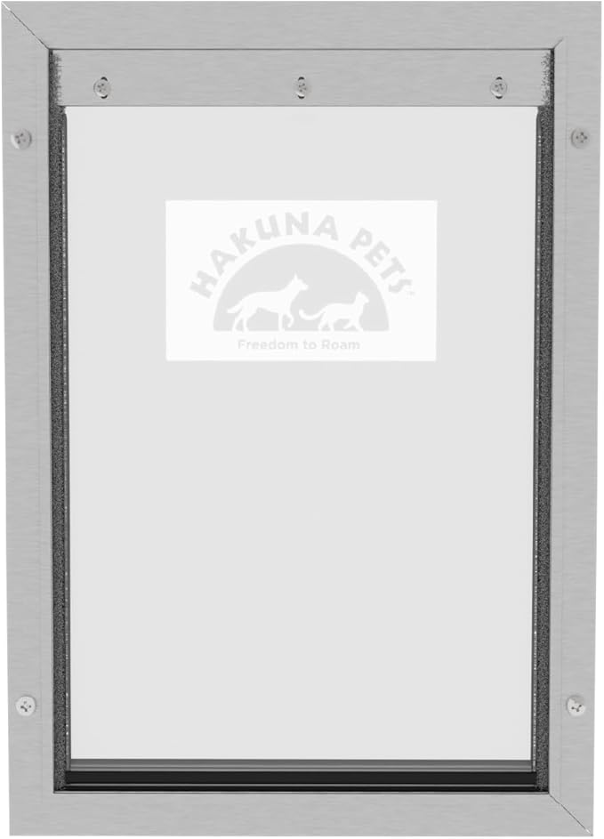 Hakuna Pets Deluxe Aluminum Pet, Cat and Dog Door with 2-Way Locking Panel for Screens, Doors and Walls up to 2.8" Thick, Large, Silver