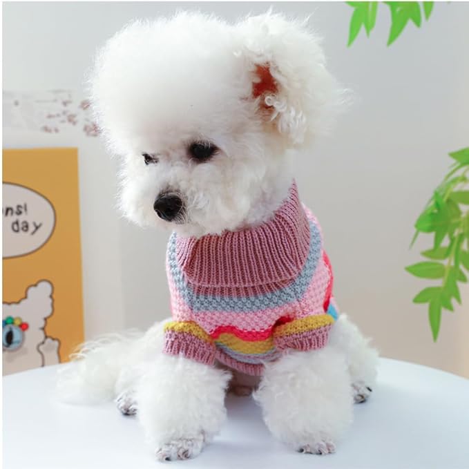 Rainbow Puppy Sweater for Small Dog Pullover Knitted Dog Sweatshirt Cable Cat Knitwear Warm Pet Clothes for Kitten Chihuahua Yorkie Toy Poodle XXS (Rainbow, X-Small)
