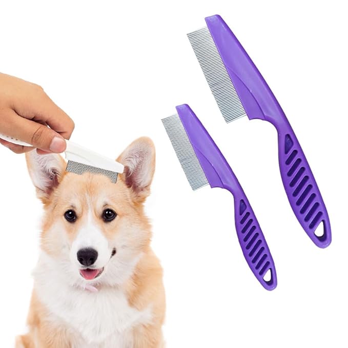 2 Pack Multifunctional Pet Comb, Upgrade Pet Grooming Brush Magic Tear Stain Removal Fine Tooth Stainless Massage Comb Kit for Puppies and Dogs (Purple)