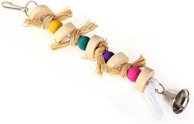 Hypeety Parrot Pet Bird Chew Bird Toys Parakeet Toys Wooden Straw with Bell Cage Swing Toys Bird Cage Hanging Accessory