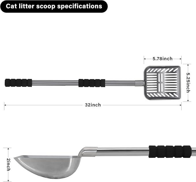 Cat Litter Scoop,Metal Long Handle Kitty Litter Coop Scooper,Heavy Duty Cats Pooper for Litter Box Pet Poop Shovel,Chicken Poop Scooper 32inch