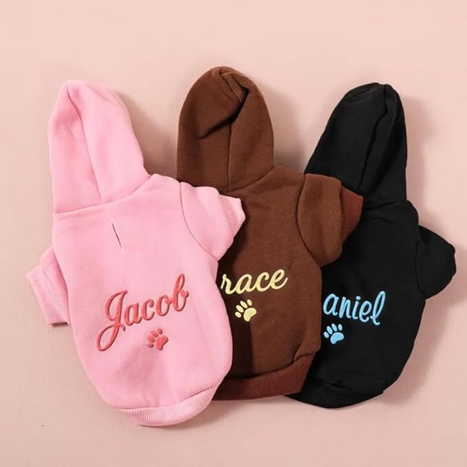 GODMERCH Custom Name Embroidered Dog Hoodie, Embroidery Dog Sweaters for Small Dogs, Pet Clothes, Pet Mom Lovers Gifts