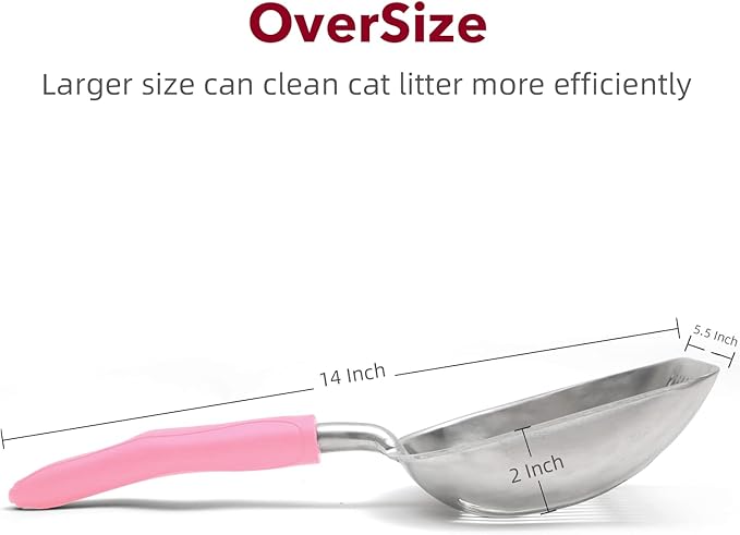 Cat Litter Scoop, Kitty Metal Scooper, Aluminum Alloy Sifter, Kitten Pooper Lifter, Deep Shovel, Long Handle, Poop Sifting, Durable, Heavy Duty, for Litter Box