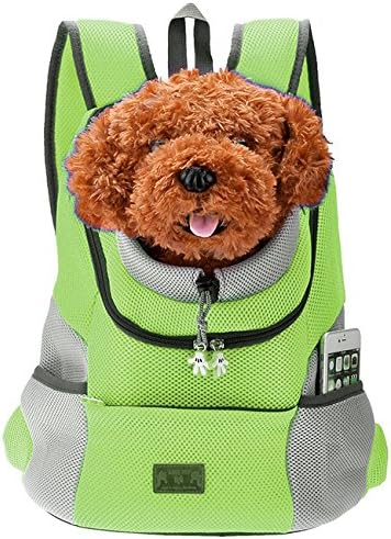 Mogoko Airline Approved Cat Dog Backpack, Puppy Pet Carrier Front Bag with Breathable Head Out Design and Double Mesh Padded Shoulder for Outdoor Travel Hiking (L, Green)