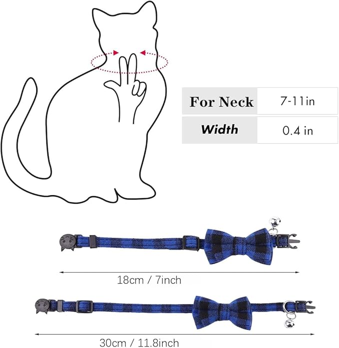 2-Pack Plaid Cat Collar with Bell and Bow, Breakaway Kitten Collar with Bell, Bowtie Puppy Collars for XXS Xs Small Little Pet Tiny Dogs, Pink+Orange